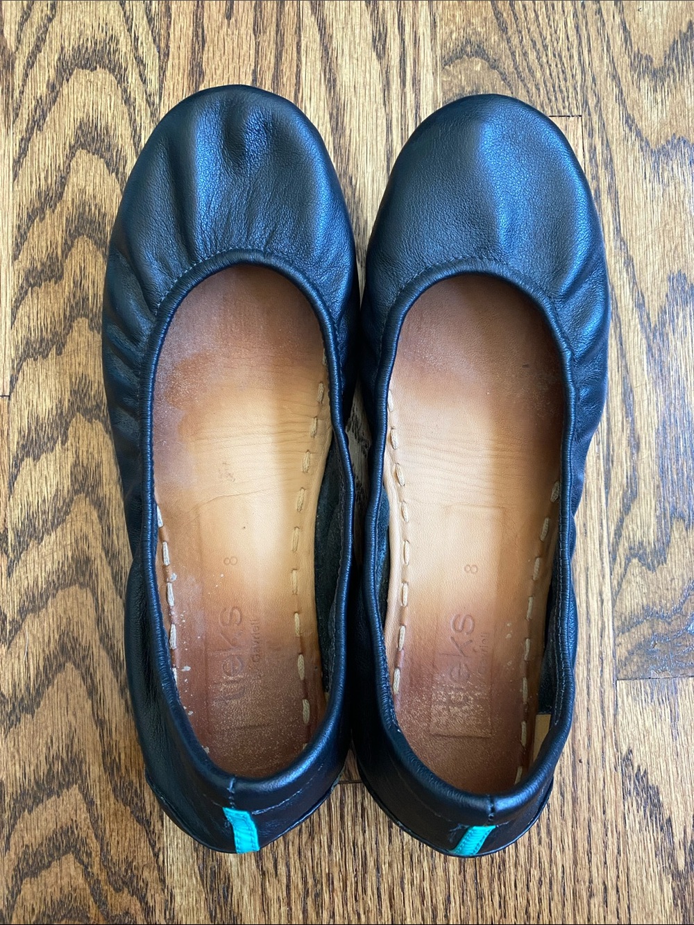 Women’s Tieks black matte leather flats, size 8. Excellent condition